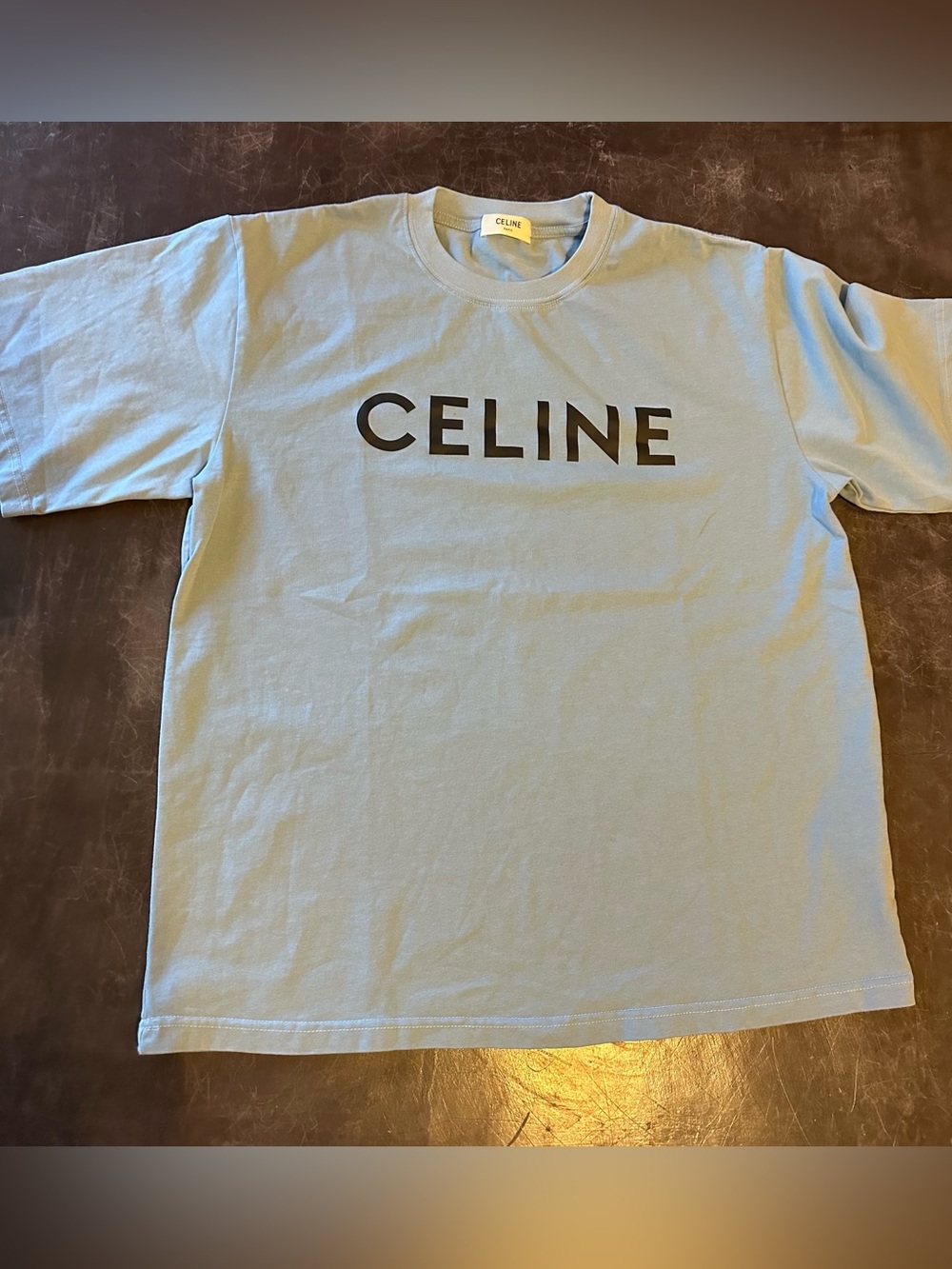 Celine Light Blue Short Sleeve Logo Tee